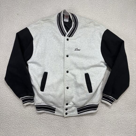 Vintage Varsity Bomber Jacket Car 50s 60s Diner Sz Large FOTL Gray Black “Lou” - Picture 2 of 10